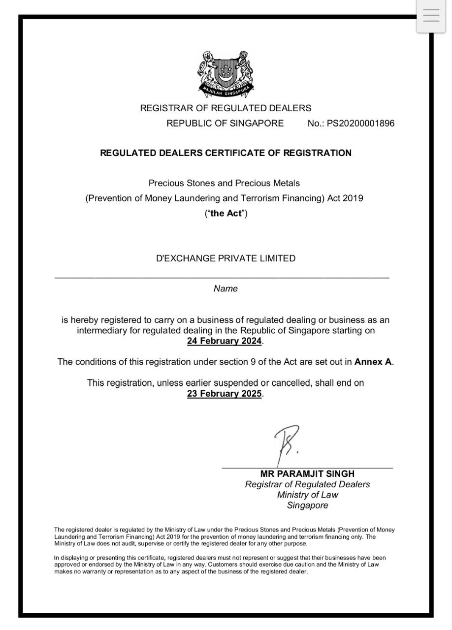 Regulated Dealers Certificate of Registration 2024-25
